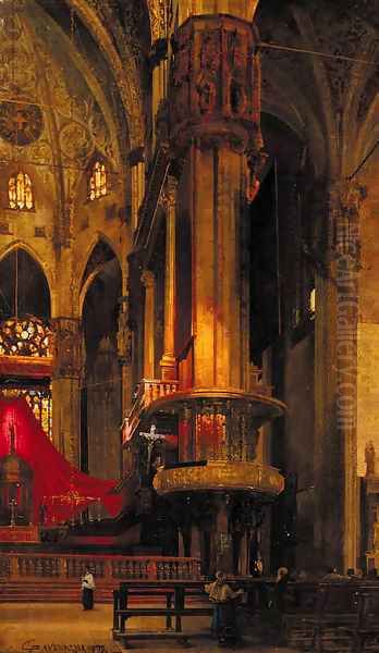 Figures in a cathedral interior - view 1