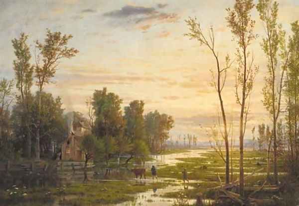 Neatherds returning home in a river landscape - view 1