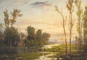 Neatherds returning home in a river landscape