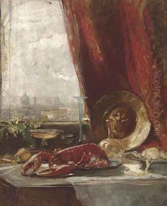 A lobster on a salver by Hugo Charlemont