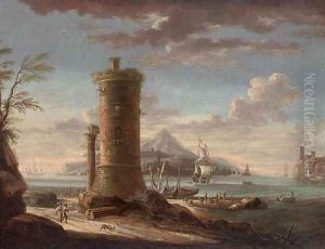 A capriccio of a Mediterranean harbour by Lorenzo A. Castro