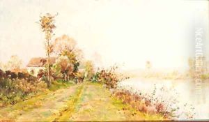 A house on a track in a river landscape by Maria Cornilleau Raoul Carl-Rosa