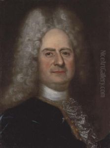 Portrait Of A Gentleman, Half-length, Wearing A Blue Velvet Coat, And Lace Collar