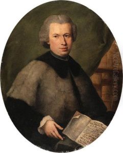Portrait Of Monsignor Francesco 
Dall'acqua, Half Length, Wearing Agrey Cloak And Holding A Copy Of His 
Book, In A Library