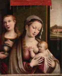 The Madonna And Child, With Saint Mary Magdalene by Luca Longhi