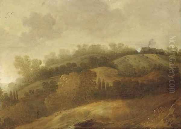 A hillside landscape with a house beyond - view 1