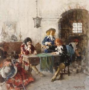 Interior With Cavaliers by Francesco Longo Mancini