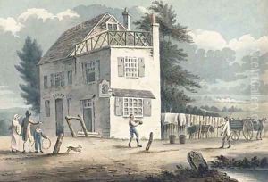 Figures outside a tavern by Peter La Cave