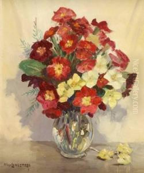 Pink And Yellow Flowers In Crystal Vase - view 1