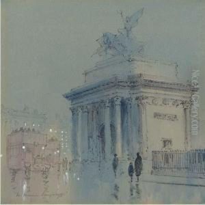 The Houses Of Parliament; And Admiralty Arch At Night by William Francis Longstaff