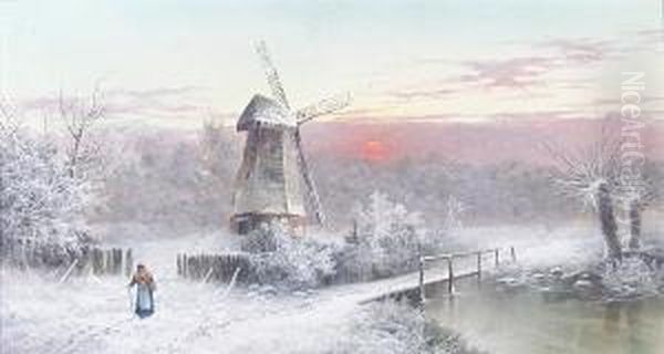Winter Landscape With Windmill And Figure - view 1