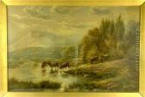 Wooded Mountain Scene With Highland Cattlescene