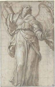 An angel looking up, holding a scroll by Domenico Caresana