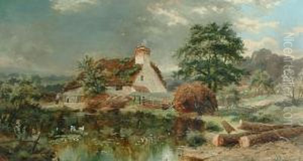A Cottage By A Pond; A Figure Fishing In A Highland Landscape - view 1