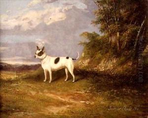 A terrier in a landscape by James Senior Clark