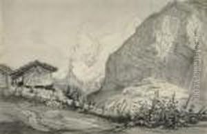 Blick Auf Den Eiger Und Auf Den Monch, Mit Einer Hutte Im Vorderg by Friedrich Loos