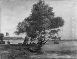 Norddeutsche Kustenlandschaft Mit Einem Am Ufer Liegenden Kahn Norddeutsche Kustenlandschaft Mit Einem Am Ufer Liegenden Kahn