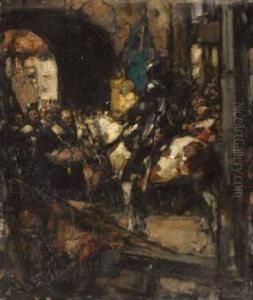 Ritter Zu Pferd, Vor Einem Stadttor. by Hans Looschen