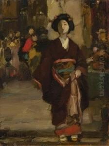 Japanerinnen In Tradionneller Gewandung Auf Dem Markt Und Bei Der Feldarbeit.