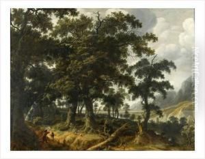 Paysage Panoramique De Foret Avec Une Chasse Au Cerf