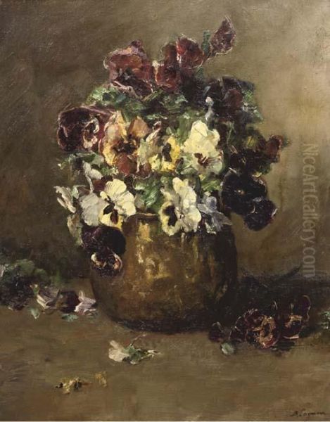 Violets In A Copper Pot - view 1