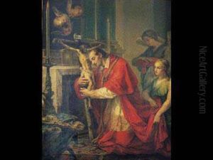 San Carlos Borromeo Adorando La Cruz by Vicente Lopez y Portana