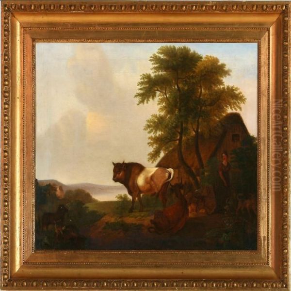 Woman And Animals At A Cottage - view 1