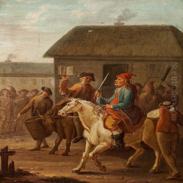 Riders And Curious Onlookers In A Village - view 1