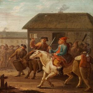 Riders And Curious Onlookers In A Village by Christian August Lorentzen