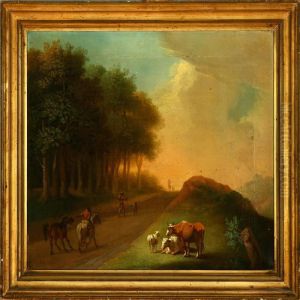 A Village Road With A Horseman In The Evening Sun by Christian August Lorentzen