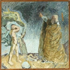 "derefter Svarede Gud Job Ud Af Stormen", 1923. Unsigned by Mogens Lorentzen