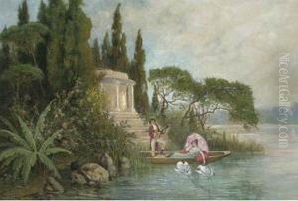 Lovers By The Side Of A Lake, A Classical Temple Beyond - view 1