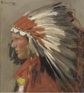 Profile Of An Indian Chief With Headdress