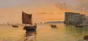 Barche Al Tramonto Sullo Sfondodi Palazzo Donnanna