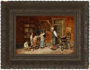Boys And Teacher In A School Interior