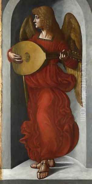 An Angel in Red with a Lute - view 1