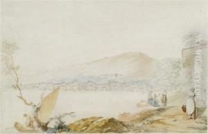 Vevey On The Lake Of Geneva, In The Foreground Ayoung Girl At A Well by Gabriel I Lory