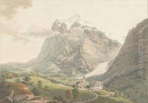 Ansicht Von Grindelwald Mit Kirche Und Dem Wetterhorn. by Gabriel I Lory