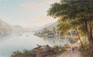 A Herd Of Goats By A Lake, Switzerland