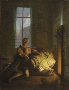 Rokokopaar Am Kaminfeuer. by Heinrich Lossow