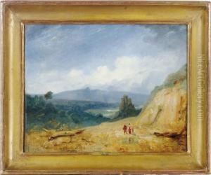 Figures On A Mountain Pass In Italy by Emile Loubon