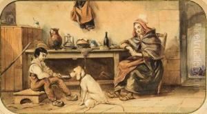 Interieur De Ferme. by Emile Loubon