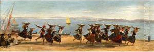 :femmes Courant Sur La Plage En Portant Du Poisson - view 1