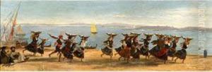 :femmes Courant Sur La Plage En Portant Du Poisson by Emile Loubon