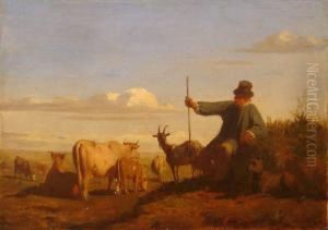 Paysan Gardant Des Vaches Et Une Chevre