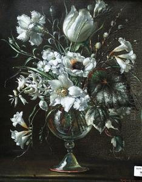 Mixed White Flowers In A Glass Vase - view 1