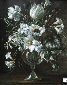 Mixed White Flowers In A Glass Vase by Terence Loudon