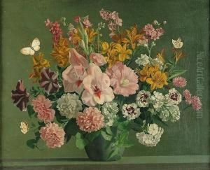 Still Life Of Flowers And Butterflies