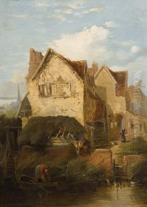 Figures Before A Cottage On The Yare, Norwich by Thomas Lound