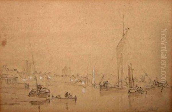 River Estuary Scene With Shipping - view 1